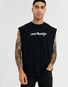 Oversize-футболка без рукавов с принтом на груди ASOS DESIGN-Черный