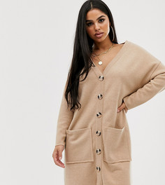 Мягкое oversize-платье на пуговицах ASOS DESIGN petite-Бежевый