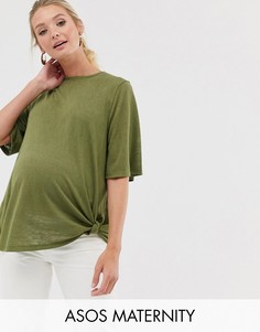Свободная футболка с узлом сбоку ASOS DESIGN Maternity-Зеленый