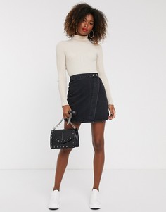Черная джинсовая юбка с запахом ASOS DESIGN-Черный
