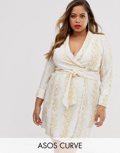 Платье мини со змеиным принтом ASOS DESIGN Curve-Мульти