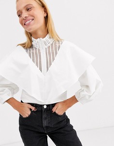 Хлопковый топ с кружевными вставками ASOS WHITE-Белый