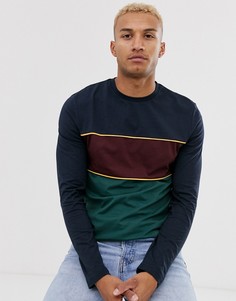 Темно-синяя футболка с длинным рукавом колор блок ASOS DESIGN-Темно-синий