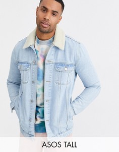 Светлая джинсовая куртка со съемным воротником из искусственного меха ASOS DESIGN Tall-Синий