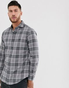 Серая приталенная рубашка из фланели в клетку с логотипом Polo Ralph Lauren-Серый