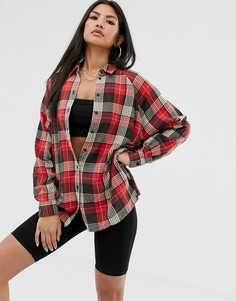 Красная рубашка бойфренда с длинными рукавами в клетку тартан ASOS DESIGN-Мульти
