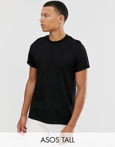 Черная футболка с круглым вырезом и отворотами на рукавах ASOS DESIGN Tall-Черный