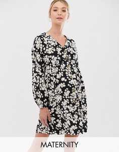 Свободное платье на пуговицах в цветочек New Look Maternity-Черный