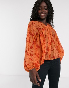 Свободный топ с V-образным вырезом и цветочным принтом ASOS DESIGN-Мульти