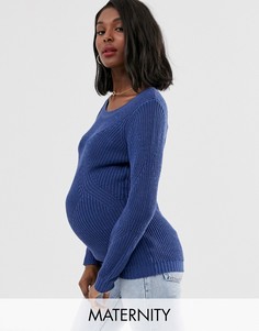 Синий трикотажный джемпер для беременных Mamalicious-Темно-синий Mama.Licious