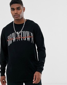 Oversize-футболка с длинным рукавом и принтом \город\" на груди ASOS DESIGN-Черный