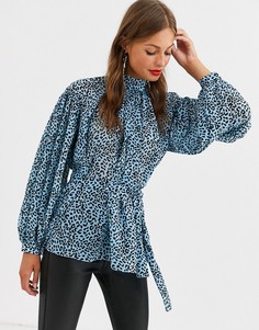 Топ с высоким воротом, объемными рукавами и звериным принтом ASOS DESIGN-Мульти