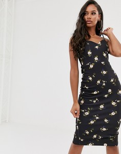 Платье миди с цветочным принтом и завязкой на спине ASOS DESIGN-Черный