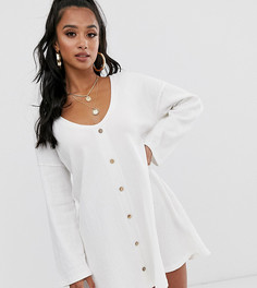 Свободное фактурное платье мини на пуговицах ASOS DESIGN Petite-Белый