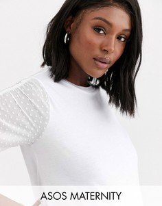 Футболка с присборенными рукавами ASOS DESIGN Maternity-Белый