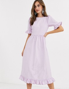 Джинсовое платье с оборками лавандового цвета ASOS DESIGN-Фиолетовый
