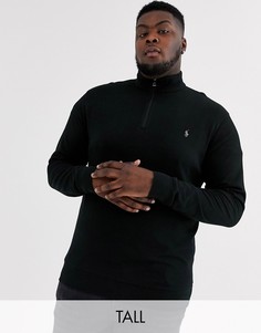 Черный трикотажный свитшот с молнией и логотипом Ralph Lauren Big & Tall
