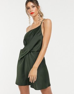 Атласное платье мини на одно плечо ASOS DESIGN-Зеленый