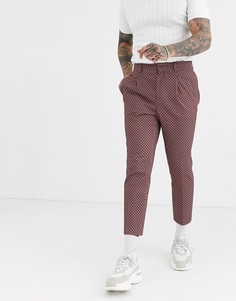 Бордовые зауженные хлопковые брюки с цветочным принтом ASOS DESIGN-Красный