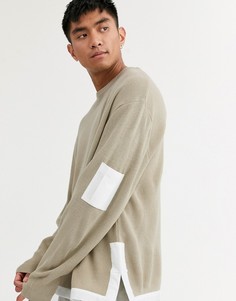 Вязаный джемпер в рубчик с ткаными вставками ASOS DESIGN-Бежевый