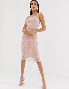Кружевное платье-футляр миди на бретельках ASOS DESIGN-Розовый