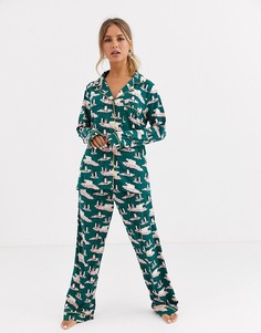 Пижама с отложным воротником и принтом полярного медведя и пингвина Chelsea Peers-Зеленый