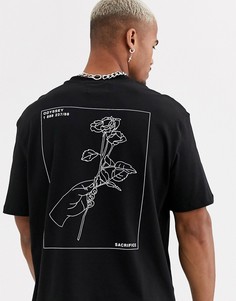 Черная футболка с принтом розы на спине Topman-Черный