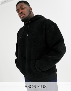 Черный свободный худи из искусственной цигейки ASOS DESIGN Plus
