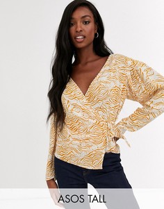 Топ с запахом и поясом ASOS DESIGN Tall-Мульти