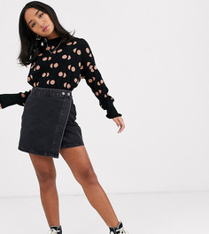 Черная выбеленная джинсовая юбка с запахом ASOS DESIGN Petite-Черный