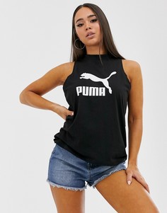 Черный топ с высоким воротом и логотипом Puma
