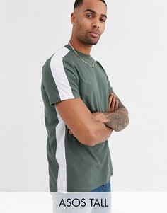 Футболка цвета хаки с полосками на вставке ASOS DESIGN Tall-Зеленый