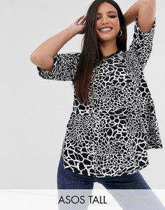 Монохромная свободная футболка с жирафовым принтом ASOS DESIGN Tall-Мульти