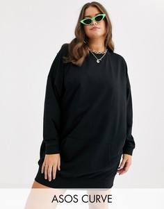 Трикотажное платье с передним карманом ASOS DESIGN Curve-Черный