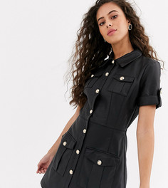 Черное платье-рубашка из искусственной кожи River Island Petite-Черный