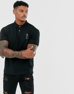 Черная футболка-поло классического кроя с вышитым медведем Polo Ralph Lauren-Черный