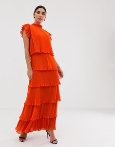 Ярусное платье макси с плиссировкой Y.A.S-Оранжевый