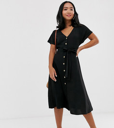 Черное платье миди на пуговицах New Look Petite-Черный