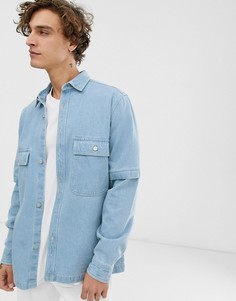 Светлая джинсовая рубашка навыпуск с двумя карманами ASOS DESIGN-Синий