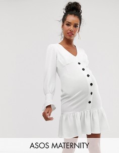 Платье мини на пуговицах с длинным рукавом ASOS DESIGN Maternity-Белый
