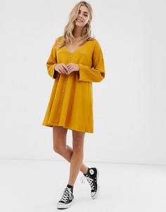 Свободное платье на пуговицах с фактурной отделкой ASOS DESIGN-Желтый