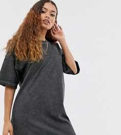 Свободное платье-футболка с необработанными краями ASOS DESIGN Petite-Черный