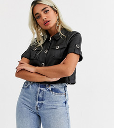Черная короткая рубашка из искусственной кожи River Island Petite-Черный