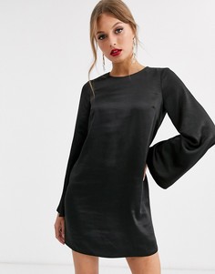 Выбеленное атласное платье мини с длинными рукавами ASOS DESIGN-Черный