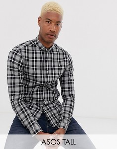 Черная клетчатая рубашка узкого кроя ASOS DESIGN Tall-Черный