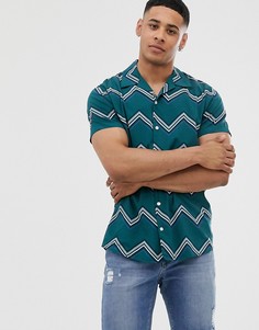 Темно-синяя рубашка с короткими рукавами и принтом Jack & Jones Originals-Зеленый