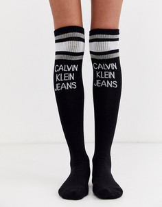 Черные носки выше колен с логотипом Calvin Klein jeans-Черный