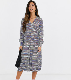 Платье макси с V-образным вырезом и геометрическим принтом Y.A.S Petite-Белый