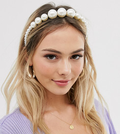 Повязка на голову с жемчужной отделкой My Accessories London Exclusive-Кремовый