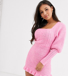 Платье мини с узором \в косичку\" и объемными рукавами ASOS DESIGN Petite-Розовый
